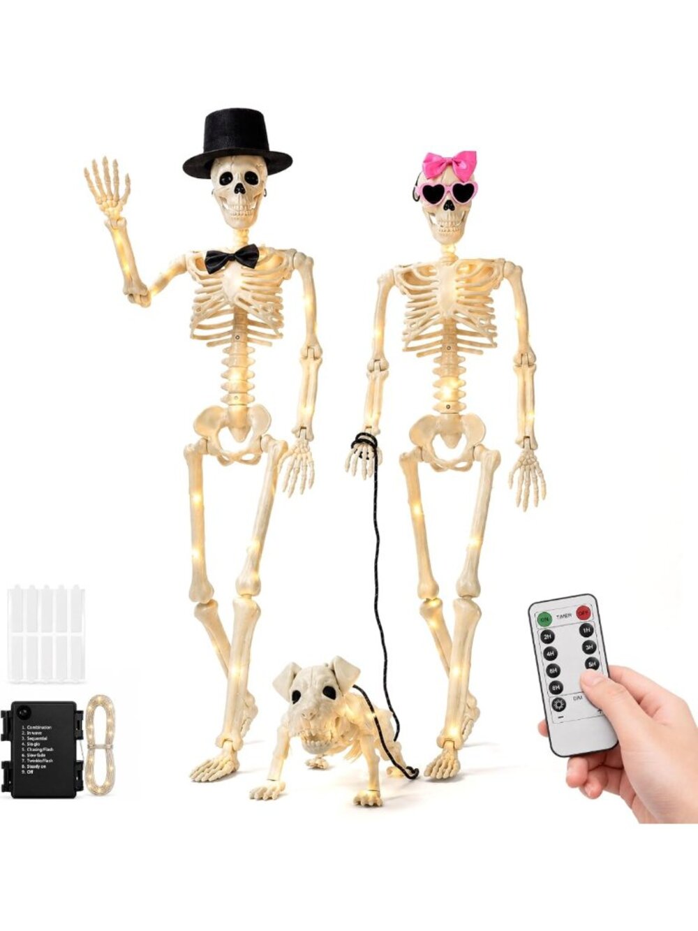 36-Inch Lighted Human & Dog Skeleton Halloween Decor - Spooky Outdoor Display